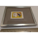 Signed AKIRA MATSUMOTO Boy with Bird Lithograph 3.5x2.5" Framed Art Print 1962 Vintage Abstract Small