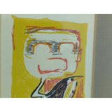 Signed AKIRA MATSUMOTO Boy with Bird Lithograph 3.5x2.5" Framed Art Print 1962 Vintage Abstract Small