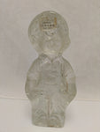 8" Viking Glass Country Boy In Overalls Clear Frosted Bookend Paperweight Vintage