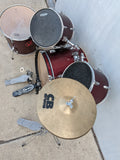 Red CB Drum 5 Piece Set Wood Wooden Gibraltar Bass Pedal CB Hi Hat Cymbals AS-IS Drums
