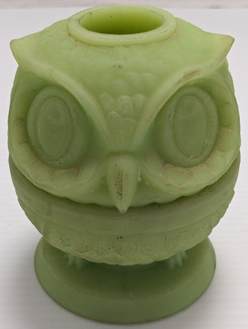 AS-IS Owl Fenton Lime Green Custard Glass Fairy Lamp Figural