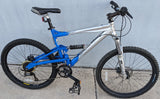 2004 M Haro Extreme X1 Silver / Royal Blue Mountain MTB Bike Bicycle Full Suspension 6061 Alloy Shimano Alivio Rapid Fire Marzocchi MZ Comp Fork Rims
