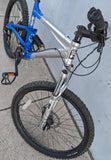 2004 M Haro Extreme X1 Silver / Royal Blue Mountain MTB Bike Bicycle Full Suspension 6061 Alloy Shimano Alivio Rapid Fire Marzocchi MZ Comp Fork Rims