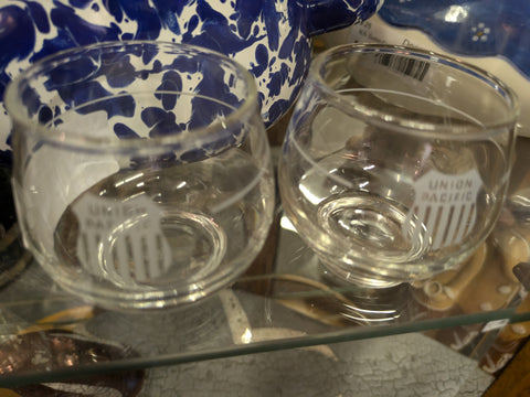 Set of 2 Libbey Union Pacific Martini Glass Etched Shield Logo 1960s 2.5”