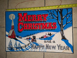 22" OLD Cardboard Store Sign Glitter Merry Christmas Happy New Year Vintage