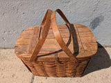 18" Rare Reinforced Wov-N-Wood Jerywil Picnic Basket Removable Tray Vintage 2-handle Hinged Lid