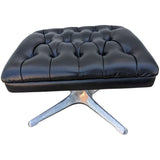Chromcraft Pedestal Ottoman Mid Century Tufted Black Vintage Leather Chrome Aluminum Base Stool MCM