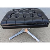 Chromcraft Pedestal Ottoman Mid Century Tufted Black Vintage Leather Chrome Aluminum Base Stool MCM