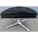 Chromcraft Pedestal Ottoman Mid Century Tufted Black Vintage Leather Chrome Aluminum Base Stool MCM