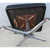 Chromcraft Pedestal Ottoman Mid Century Tufted Black Vintage Leather Chrome Aluminum Base Stool MCM