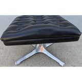 Chromcraft Pedestal Ottoman Mid Century Tufted Black Vintage Leather Chrome Aluminum Base Stool MCM
