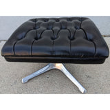 Chromcraft Pedestal Ottoman Mid Century Tufted Black Vintage Leather Chrome Aluminum Base Stool MCM