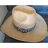 7.5 Bailey U-Rollit Straw New West Western Cowboy Hat Braided Accent Vintage 70s