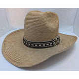 7.5 Bailey U-Rollit Straw New West Western Cowboy Hat Braided Accent Vintage 70s
