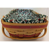 12" 1996 Holiday Cheer Longaberger Basket Christmas Collection Holly Fabric Liner Protector