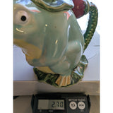 Henriksen Imports Frog Teapot Ceramic Majolica Pitcher Green Yellow Lily Pad Design