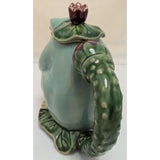 Henriksen Imports Frog Teapot Ceramic Majolica Pitcher Green Yellow Lily Pad Design