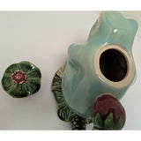 Henriksen Imports Frog Teapot Ceramic Majolica Pitcher Green Yellow Lily Pad Design