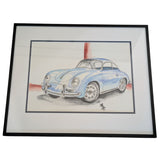 17"x20" Max Handley 356B Porsche 356 Framed 2014 Watercolor 356A Print Blue