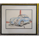 17"x20" Max Handley 356B Porsche 356 Framed 2014 Watercolor 356A Print Blue