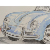 17"x20" Max Handley 356B Porsche 356 Framed 2014 Watercolor 356A Print Blue