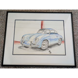 17"x20" Max Handley 356B Porsche 356 Framed 2014 Watercolor 356A Print Blue
