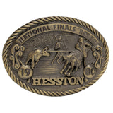 1980 Hesston National Finals Rodeo Belt Buckle Brass Sixth Limited Edition Team Roping Vintage