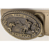 1980 Hesston National Finals Rodeo Belt Buckle Brass Sixth Limited Edition Team Roping Vintage