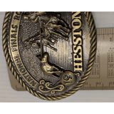 1980 Hesston National Finals Rodeo Belt Buckle Brass Sixth Limited Edition Team Roping Vintage