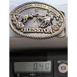 1980 Hesston National Finals Rodeo Belt Buckle Brass Sixth Limited Edition Team Roping Vintage