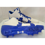 15 Men's Under Armour White Blue Fierce Phantom Mid MC UA Football Cleats 1283304-141