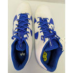 15 Men's Under Armour White Blue Fierce Phantom Mid MC UA Football Cleats 1283304-141