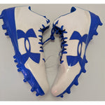 15 Men's Under Armour White Blue Fierce Phantom Mid MC UA Football Cleats 1283304-141
