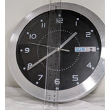 Working 11" Round Black Dial Model 87784 Day & Date Wall Clock Aluminum Frame Quartz HD-1688