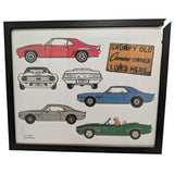 1969 Camaro Prints Set Grumpy Old Camaro Owner Lives Here Framed Art Colorful Classic