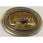 Red Semi Truck Oval Rope Belt Buckle Metal Flat Grill Pipes Long Haul Vintage