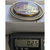 Red Semi Truck Oval Rope Belt Buckle Metal Flat Grill Pipes Long Haul Vintage