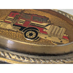 Red Semi Truck Oval Rope Belt Buckle Metal Flat Grill Pipes Long Haul Vintage