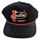 Justin Boot Company Embroidered Black Snapback Hat Cap Baseball Vintage MHC Red Accent Rope