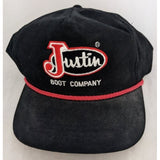Justin Boot Company Embroidered Black Snapback Hat Cap Baseball Vintage MHC Red Accent Rope