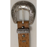 AS-IS Discoloration 36 Ariat Belt Ostrich Print Leather Western Silver Tone Tip Buckle Ladies