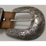 AS-IS Discoloration 36 Ariat Belt Ostrich Print Leather Western Silver Tone Tip Buckle Ladies