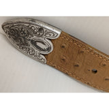 AS-IS Discoloration 36 Ariat Belt Ostrich Print Leather Western Silver Tone Tip Buckle Ladies
