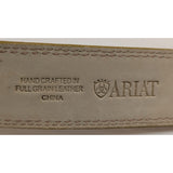 AS-IS Discoloration 36 Ariat Belt Ostrich Print Leather Western Silver Tone Tip Buckle Ladies
