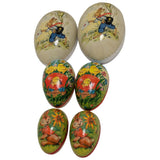 3 Easter Paper Mache Egg Candy Container Germany Vintage Rabbit Chick Mailman Nestler Folk Art