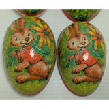 3 Easter Paper Mache Egg Candy Container Germany Vintage Rabbit Chick Mailman Nestler Folk Art
