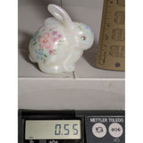 3" Signed Fenton Hand Painted Iridescent Art Glass Bunny Figurine Spring Floral Easter Brock USA Rabbit