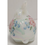 3" Signed Fenton Hand Painted Iridescent Art Glass Bunny Figurine Spring Floral Easter Brock USA Rabbit