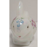 3" Signed Fenton Hand Painted Iridescent Art Glass Bunny Figurine Spring Floral Easter Brock USA Rabbit