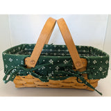 12" 1999 Gathering Longaberger Basket Heritage Green Fabric Liner Two Handle Protector